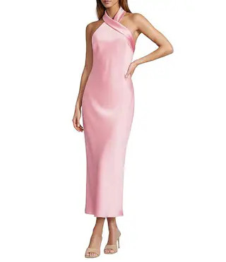 Darah Satin Halter Neck Sleeveless Midi Dress | Dillard's