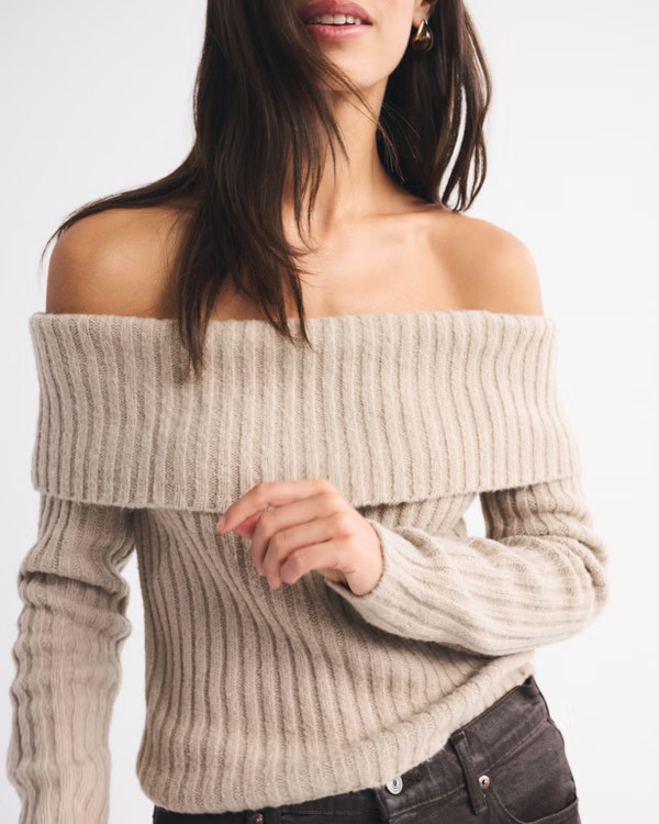 Ribbed Foldover Off-The-Shoulder Sweater | Abercrombie & Fitch (US)