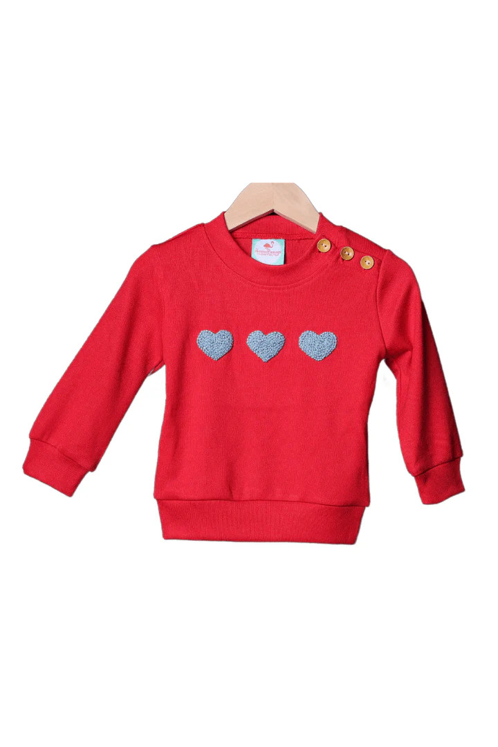French Knot Heart Red Cardigan Pullover | The Smocked Flamingo