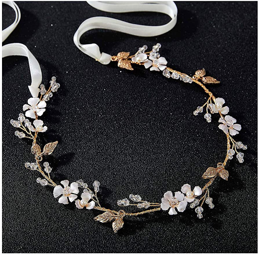 SWEETV Handmade Wedding Headband Flower-Leaf Bridal Headpieces for Wedding Hair Accessories Bride... | Amazon (US)