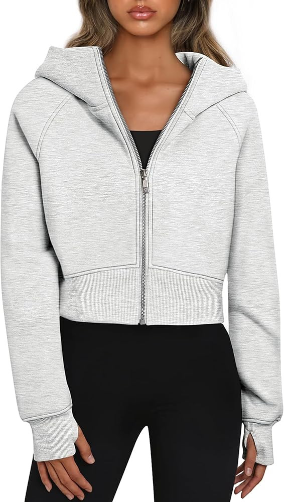Womens Baggy Zip Up Sweaters Cropped Hoodies Casual Long Sleeve Tops with Pockets Oversized Sweat... | Amazon (CA)