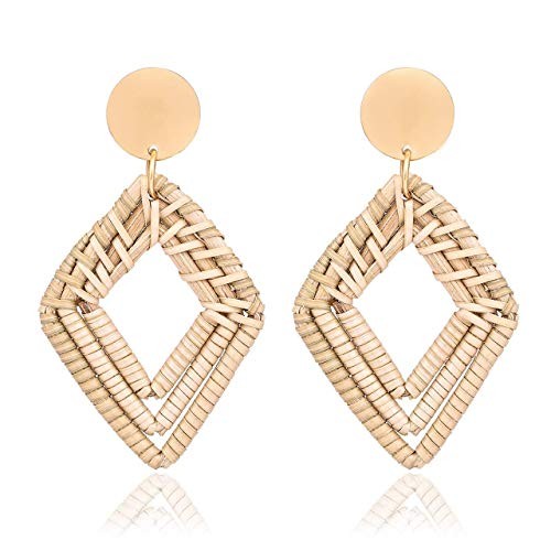 XOCARTIGE Woven Rattan Earrings Handmade Wicker Earrings Straw Knit Hoop Earrings Lightweight Raf... | Amazon (US)