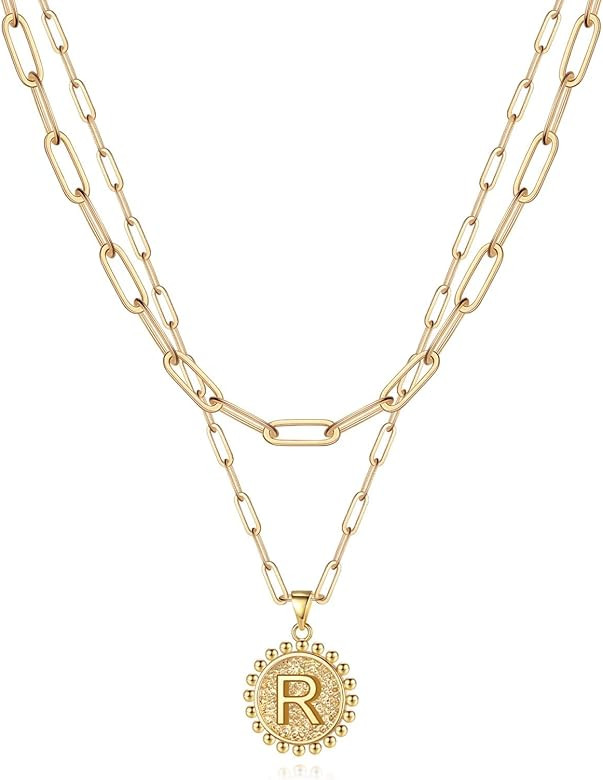 Yoosteel Gold Initial Necklaces for Women Girls, 14K Gold Plated Dainty Layering Paperclip Link Chai | Amazon (US)