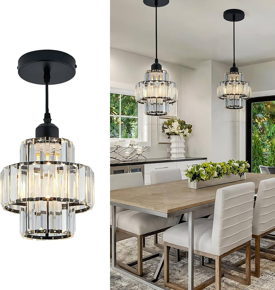 WABON Small Black Pendant Light Modern Hanging Chandelier Light Fixture, Crystal Chandeliers for ... | Amazon (US)