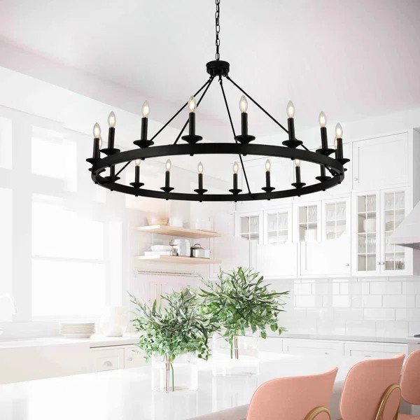 Armistead 18 - Light Candle Style Wagon Wheel Chandelier | Wayfair Professional