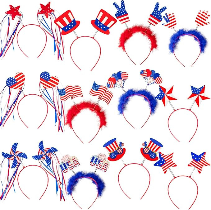 Moon Boat 12PCS Patriotic Head Boppers Headband - Star Uncle Sam Hat Balloons- Fourth 4th of July... | Amazon (US)