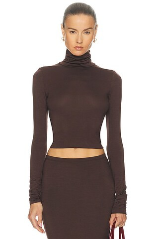 Cropped Fitted Turtleneck Soft Jersey Top | FWRD 