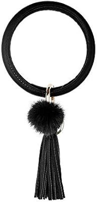 Leather Wristlet Keychain Bracelets for Women Large Circle Tassel Keyring for Girl (Black B01) | Amazon (CA)