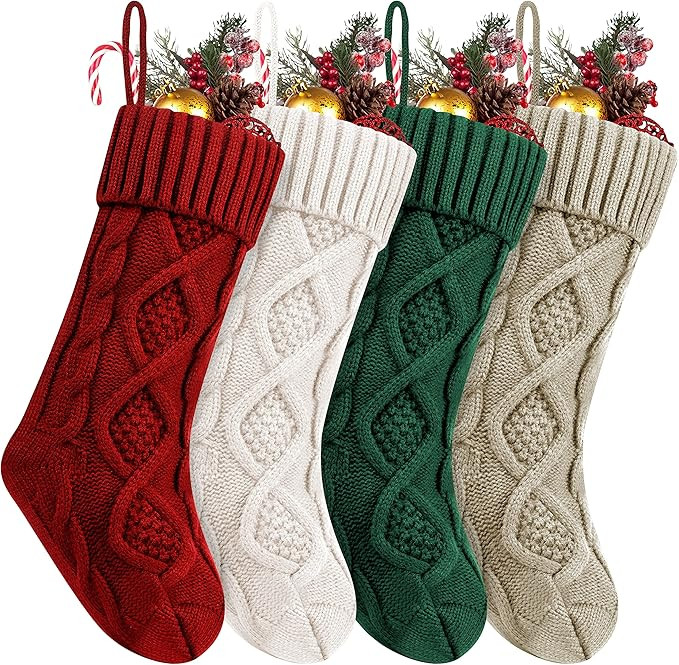 Fesciory 4 Pack Personalized Christmas Stockings 18 Inches Large Size Cable Knitted Stocking Gift... | Amazon (US)