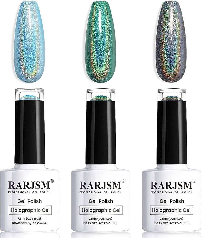 RARJSM Holographic Gel Nail Polish Set 3PCS Green Blue Black Nail Polish Kit Non-Toxic Long Lasti... | Amazon (US)