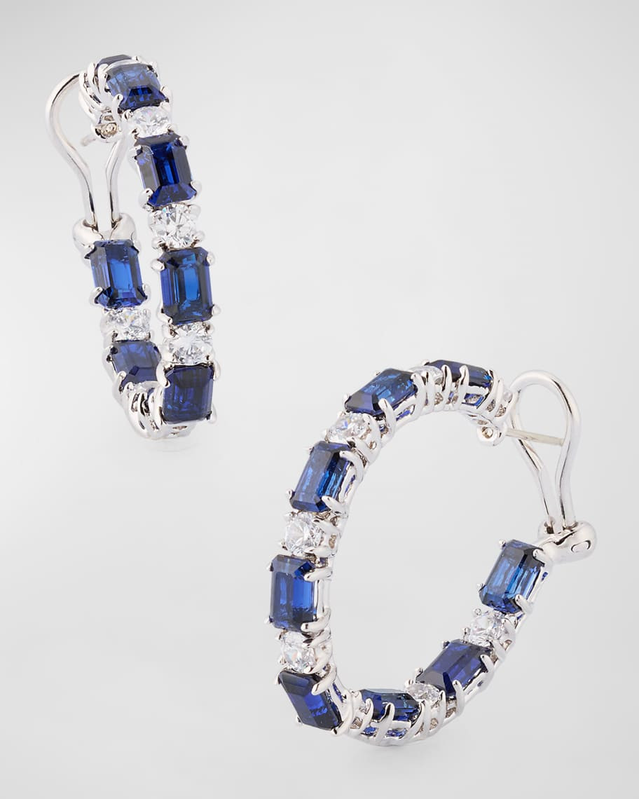 Fantasia by DeSerio Baguette Sapphire and Round Cubic Zirconia Hoop Earrings | Neiman Marcus