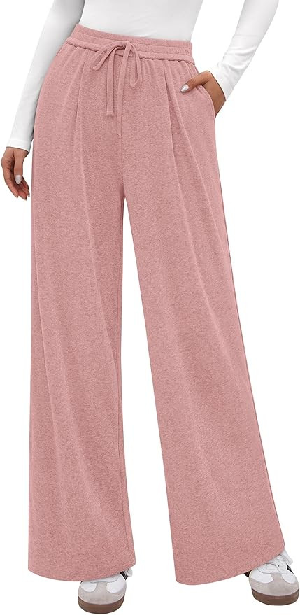PRETTYGARDEN Women's Wide Leg Pants 2026 Fall Clothes Elastic High Waisted Knit Lounge Palazzo Pa... | Amazon (US)