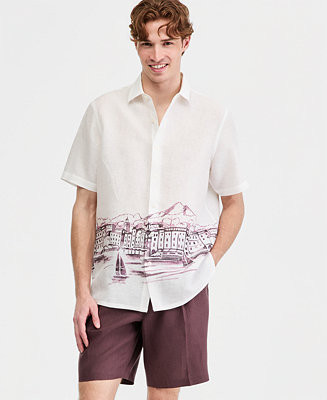 Men's Resort Scene Linen Short-Sleeve Shirt | Macy's