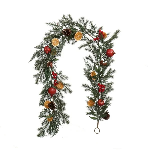 Holiday Time Pine Cone Pomegranate Red Berry and Orange Slice Fruit Garland, 6' - Walmart.com | Walmart (US)
