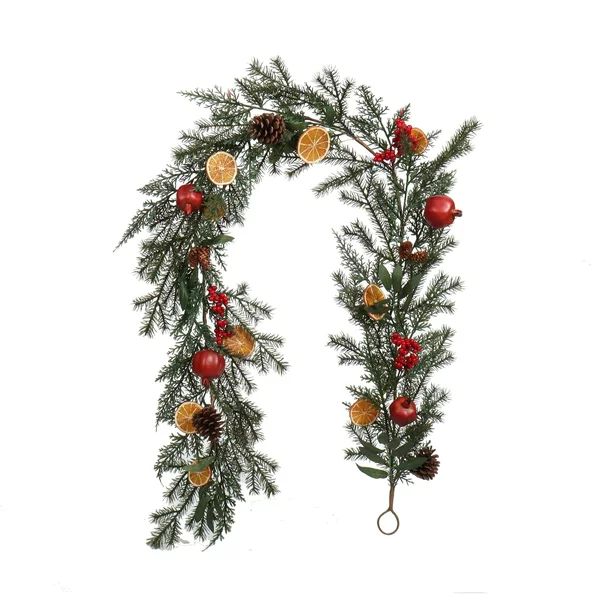 Holiday Time Pine Cone Pomegranate Red Berry and Orange Slice Fruit Garland, 6' | Walmart (US)