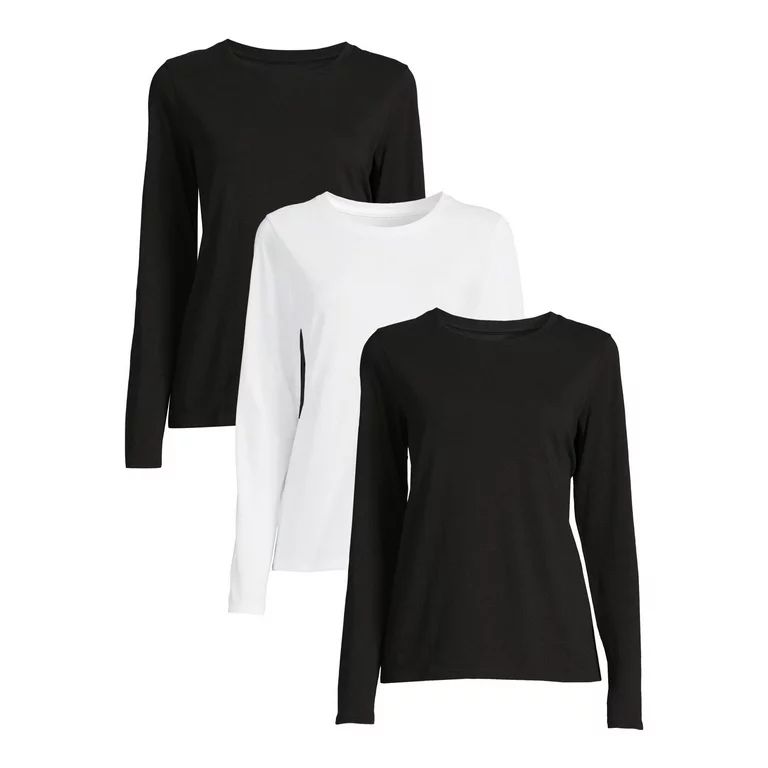 Time and Tru Women's Long Sleeve Core T-Shirt (3 Pack) | Walmart (US)