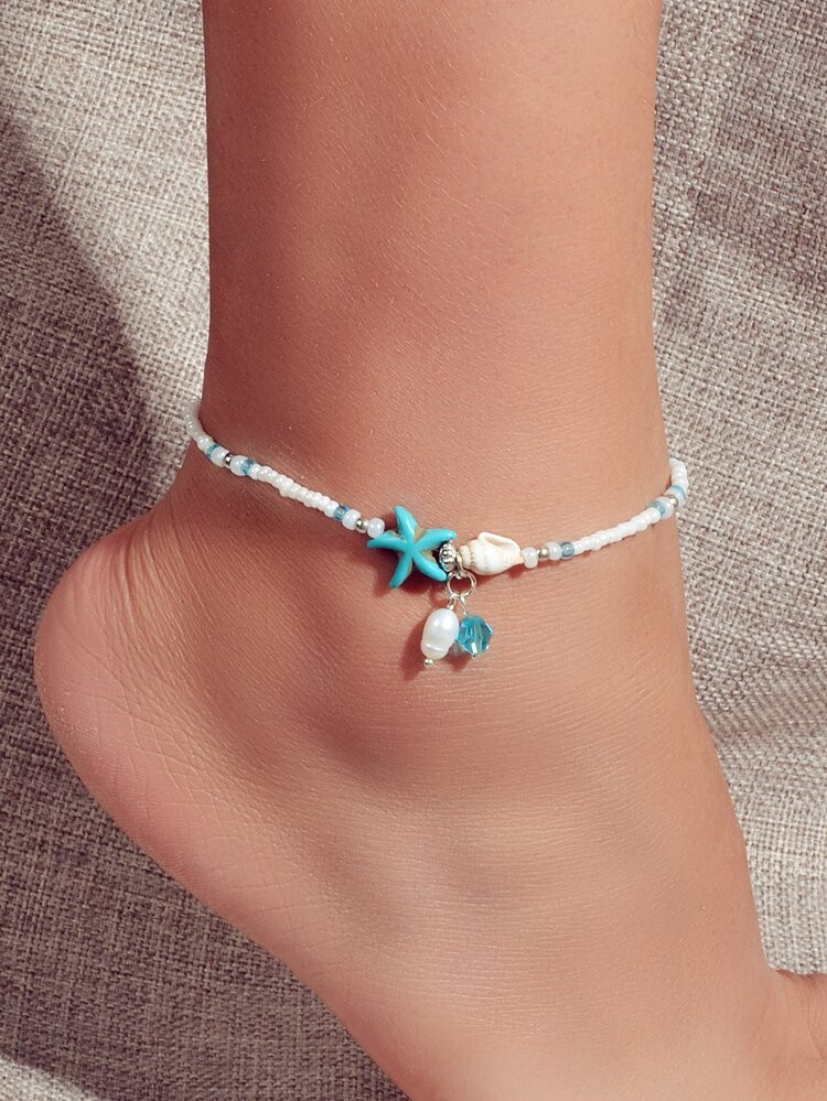 1pc Handmade Beaded Bohemian Style Adjustable Anklet, Summer Beach Foot Jewelry Sandal Accessory | SHEIN