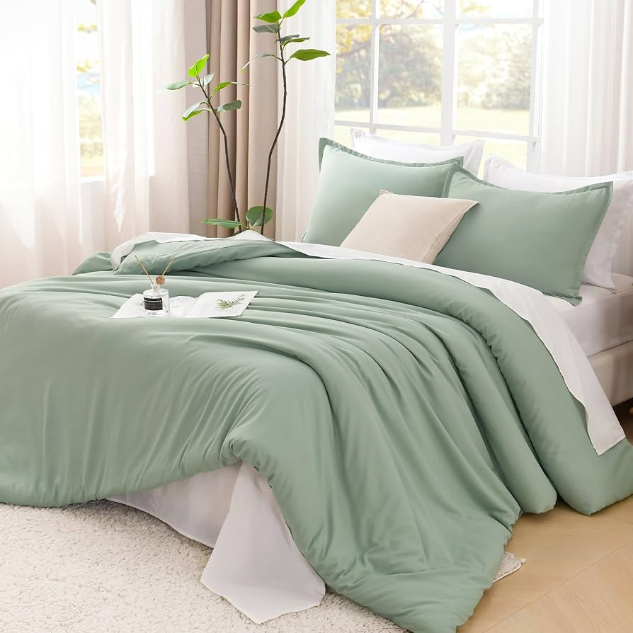 Litanika Comforter Full Size Set Sage Green, 3 Pieces Lightweight Bed Set, Solid Bedding Comforte... | Amazon (US)