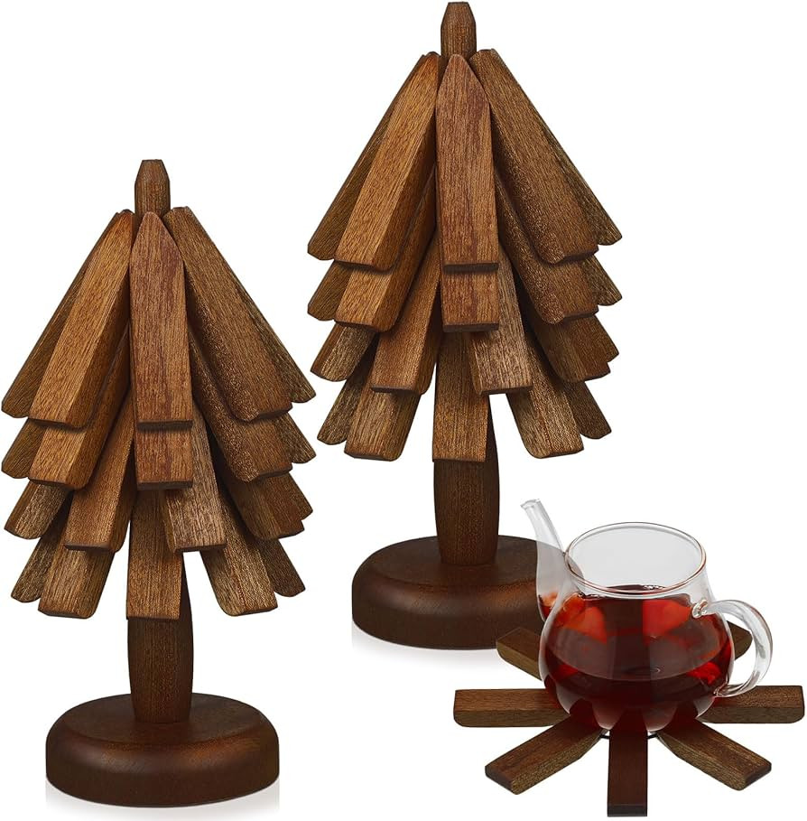 Suzile 2 Set Wooden Trivets for Hot Dishes Tree Shape Trivet Set Wood Table Mat Tree Design Trive... | Amazon (US)