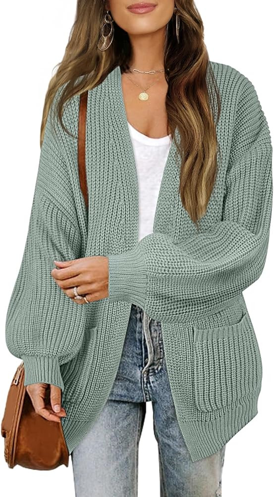 MEROKEETY Women's Chunky Cardigan Sweaters 2025 Lantern Long Sleeve Oversized Knit Outerwear with... | Amazon (US)