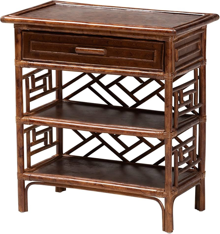 Bali & pari Daemyn Marbled Tortoise Natural Rattan Nightstand - Handcrafted Wicker Bedside Table ... | Amazon (US)