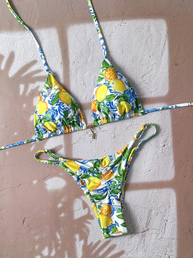 Swim Vcay Springbreak Women's Random Print Spaghetti Strap Sexy Bikini Sets, Summer Beachwear Out... | SHEIN