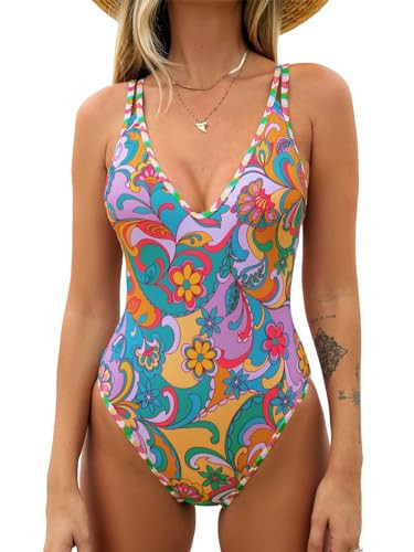 CUPSHE Women's One Piece Swimsuit Bathing Suit Double Strap Back tie Low Cut Boho Paisley Swimwear S | Amazon (US)