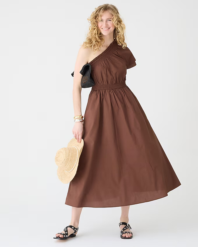 Smocked one-shoulder dress in cotton poplin | J. Crew US
