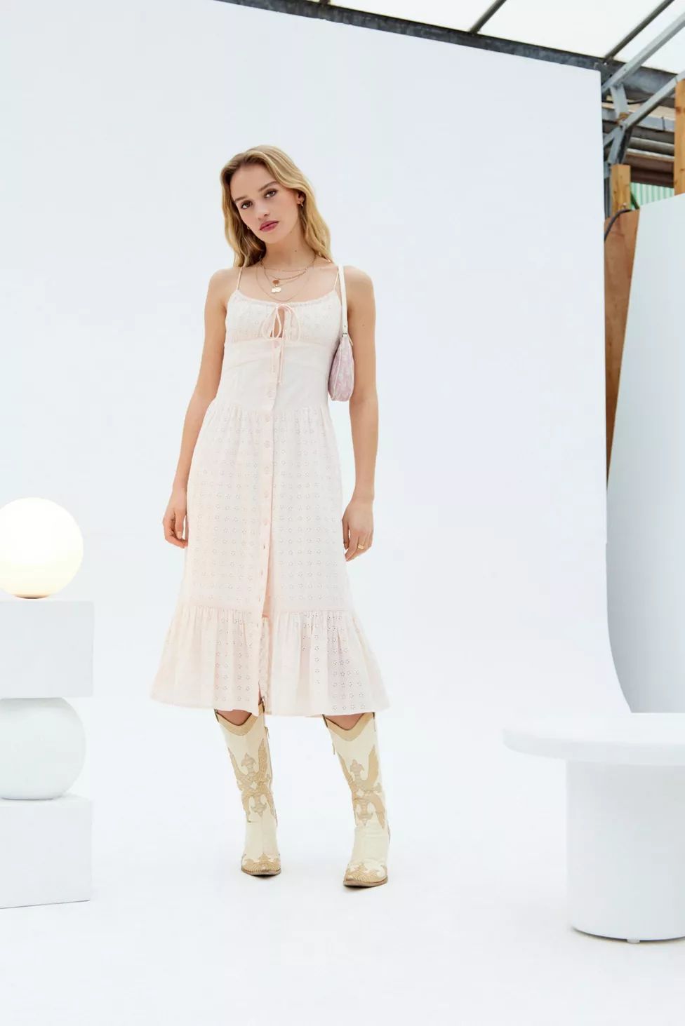 UO Mila Broderie Midi Dress | Urban Outfitters (US and RoW)