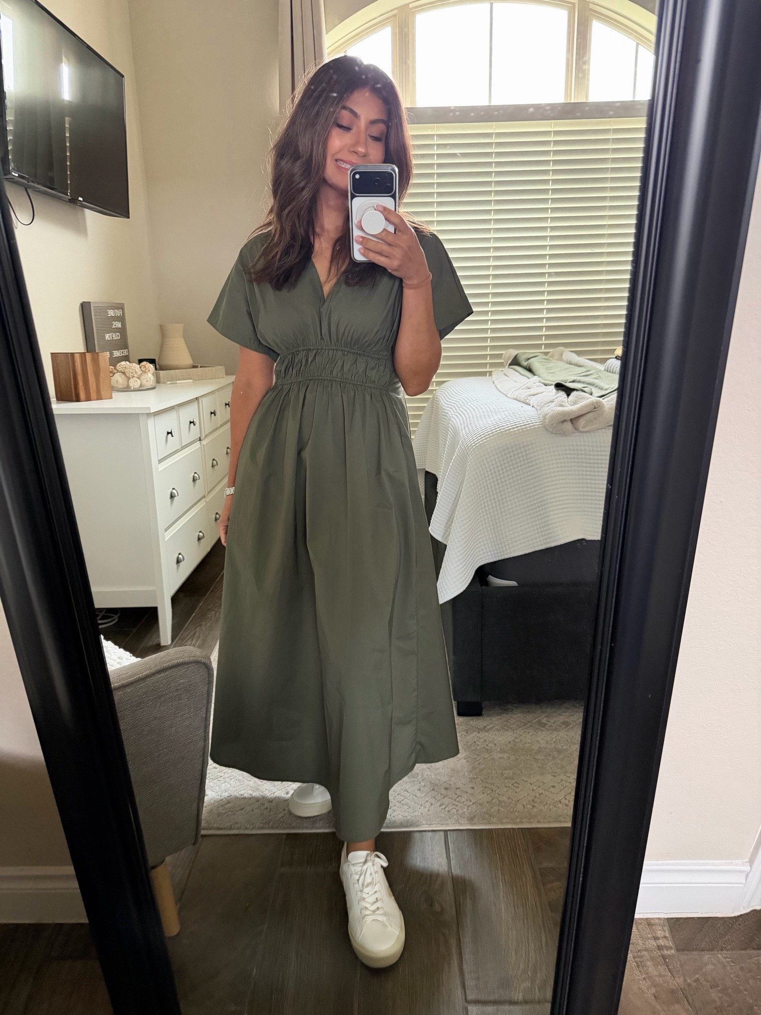 Insperity Invitational Golf Tournament outfit ⛳️

Dress runs roomy — wearing an XS and could have sized down.
Veja sneakers are comfy but I’m between sizes, so sizing was tricky. 🤍 sized up half a size.