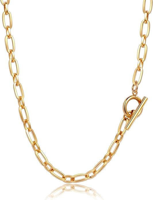 18K Gold Plated Paperclip Chain Necklace for Women Dainty Gold Paperclip Link Chain Necklace for ... | Amazon (US)