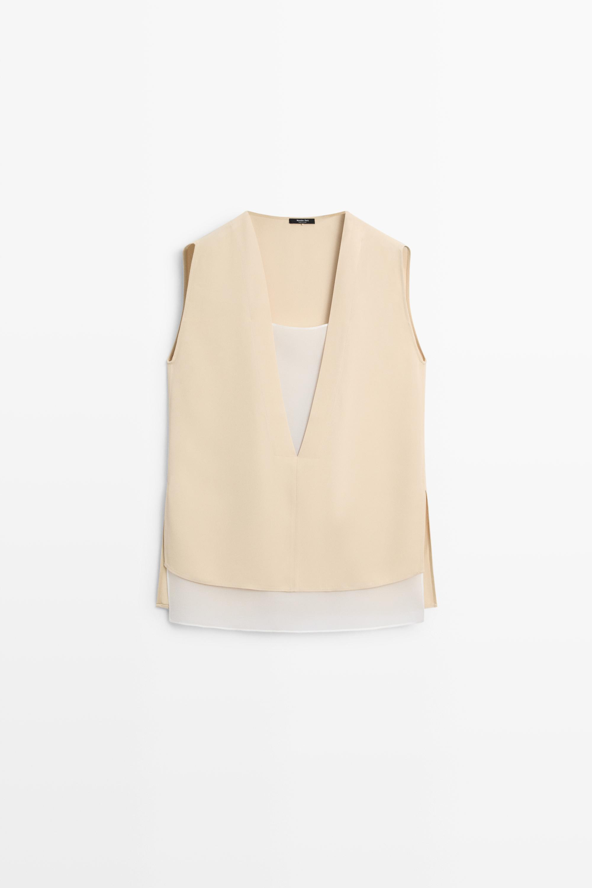 Flowing double-layer top with contrast detail | Massimo Dutti US