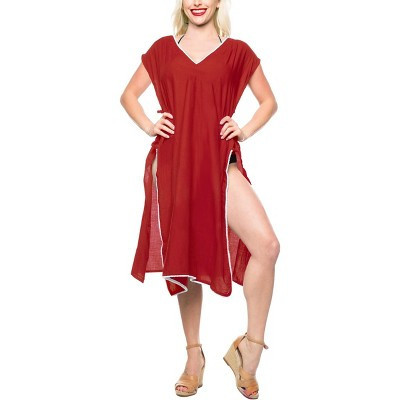 LA LEELA Women's Vacation Beachwear Long Bathing Suit Summer Short Front Tie Swimsuit Cover Ups for Women Medium-Large Red, Solid | Target
