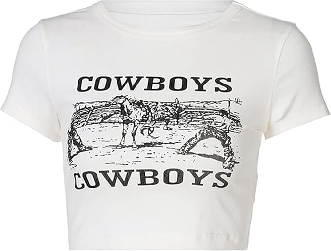 Women Y2k Baby Tee Shirts Short Sleeve Funny Graphic Slim Fit Crop Tops Teen Girl Grunge T-Shirt | Amazon (US)