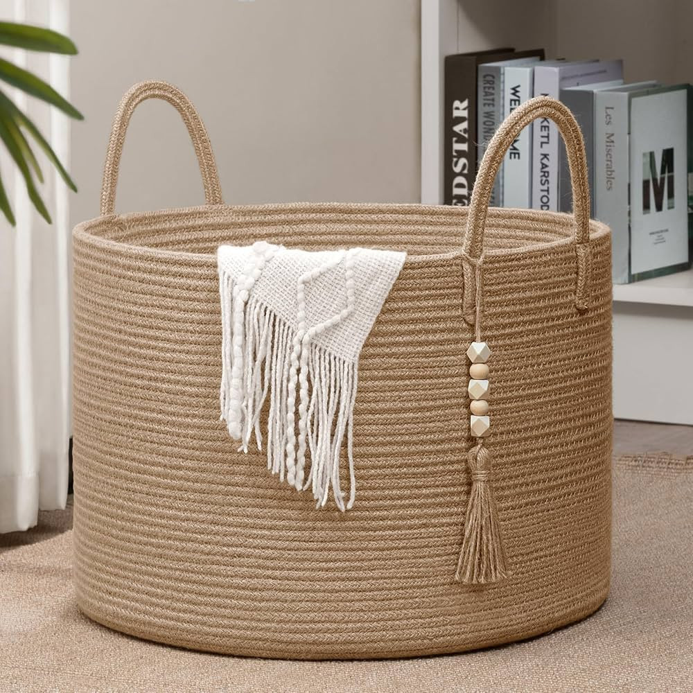 Goodpick Large Wicker Laundry Basket Jute Woven Basket for Clothes, Shoes, Towels, Decorative Sto... | Amazon (US)