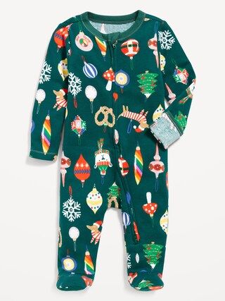 Unisex Sleep &#x26; Play Matching Print 2-Way-Zip Footed One-Piece for Baby | Old Navy (US)