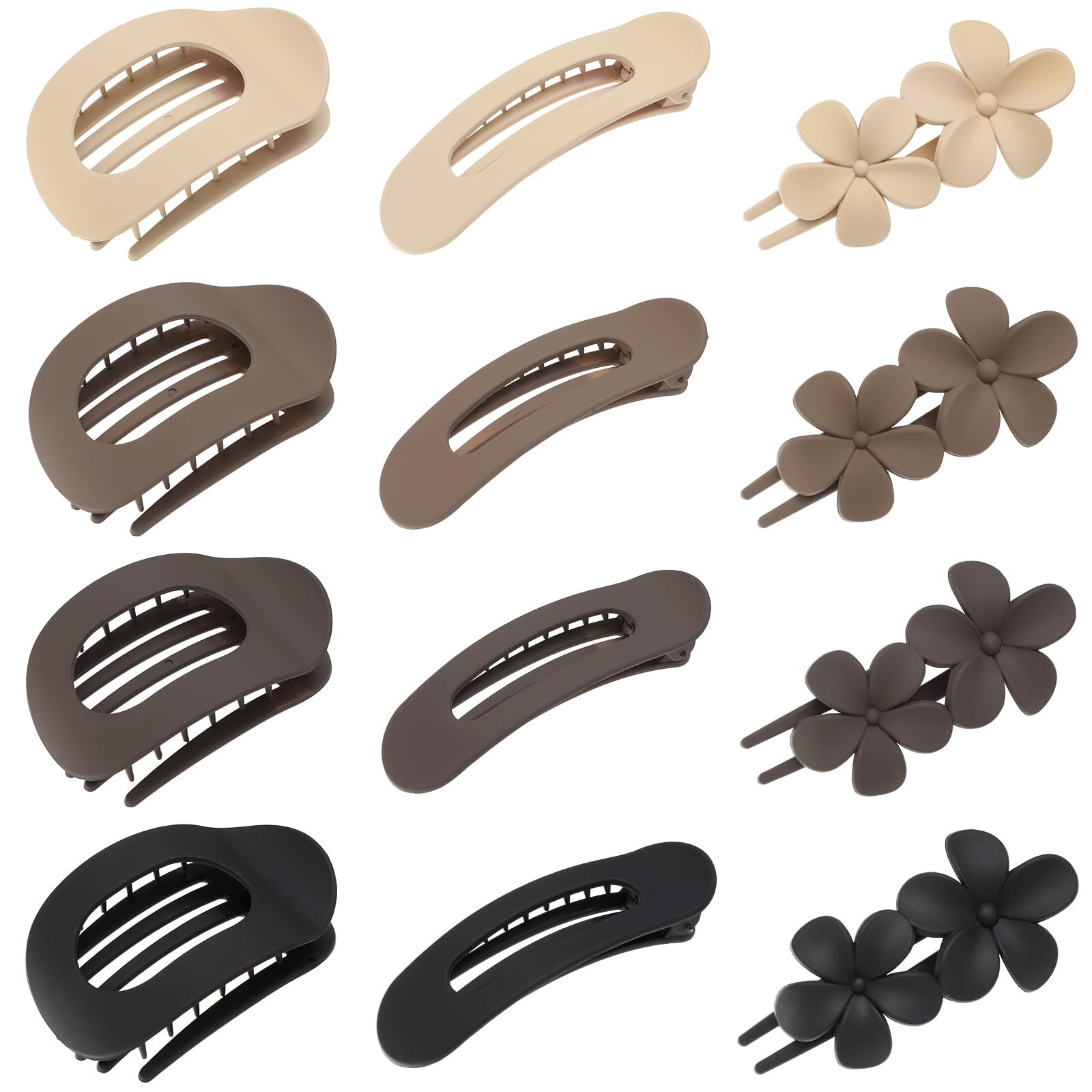 12 Pcs Flat Hair Clips for Women, 3 Styles Matte Flower Hair Clips and Flat Clips, Big and Small ... | Amazon (US)
