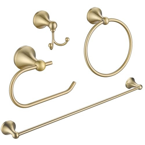 FROPO 4 Piece Gold Bathroom Hardware Set - Brushed Gold Bathroom Accessories, 23.6 Inch Towel Bar | Towel Hook | Toilet Paper Holder | Hand Towel Holder | Amazon (US)