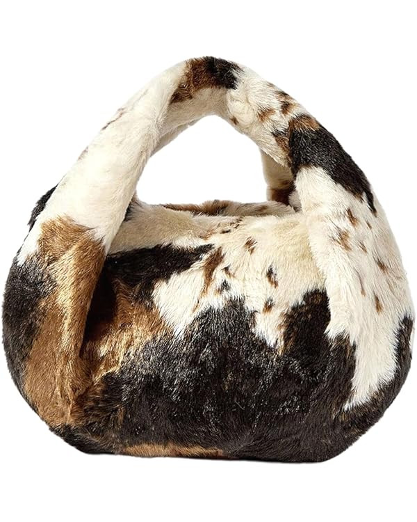 Women's Cow Print Handbags Faux Fur Top Handle Bags Cute Y2k Hand Purse | Amazon (US)