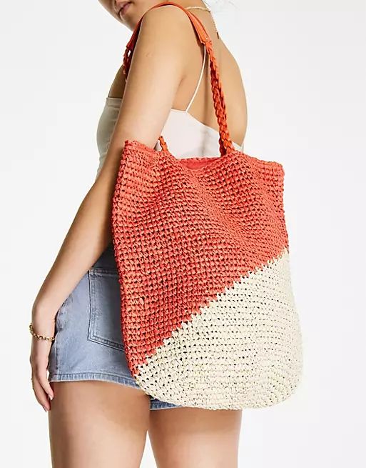 Topshop red mix tote with plait strap detail | ASOS (Global)