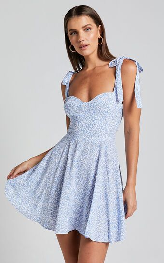 Lorreta Mini Dress - Tie Shoulder Sweetheart Dress in Dark Blue | Showpo (US, UK & Europe)