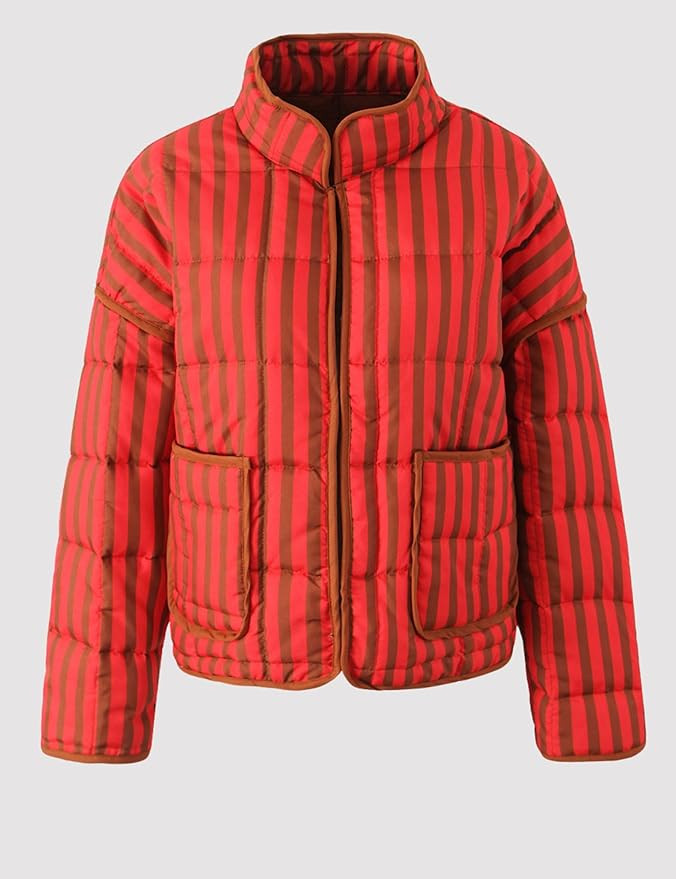 InterNos Womens Quilted Jacket Lightweight Winter Striped Stand Collar Padded Puffer Cardigan Coa... | Amazon (US)