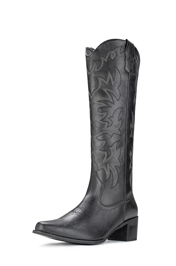 IUV Cowboy Boots For Women Knee High Western Cowgirl Boots Snip Toe Side Zipper Chunky Heel | Amazon (US)