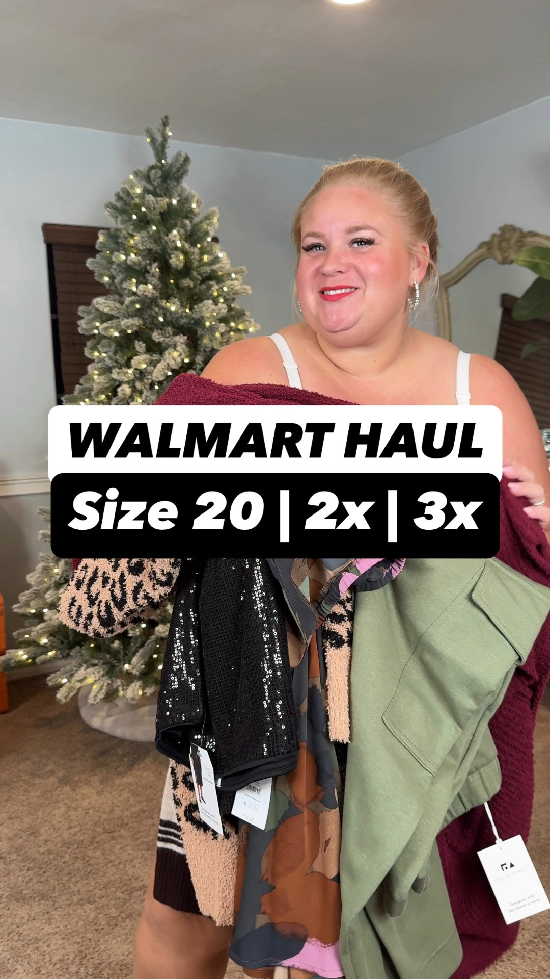 Walmart Haul!
Burgundy sweater size 22 
Leopard sweater size 20 
Green pants size 20  (they have stretch)
Sequin skirt size 20 -  I think it runs small


#LTKHoliday #LTKFindsUnder50 #LTKPlusSize