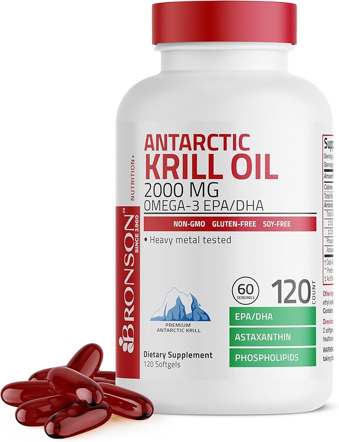 Bronson Antarctic Krill Oil 2000 mg with Omega-3s EPA, DHA, Astaxanthin and Phospholipids 120 Sof... | Amazon (US)
