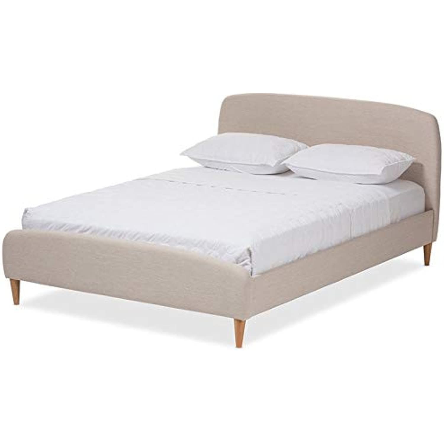 BOWERY HILL Mid-Century Upholstered Queen Platform Bed in Light Beige | Amazon (US)