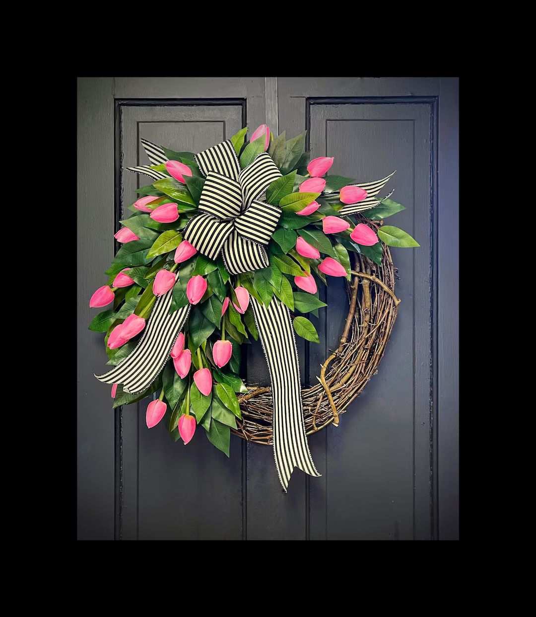 Tulip Wreaths for Front Door, Spring Wreath, Easter Wreath, Wreaths for Front Door, Grapevine Wre... | Etsy (US)