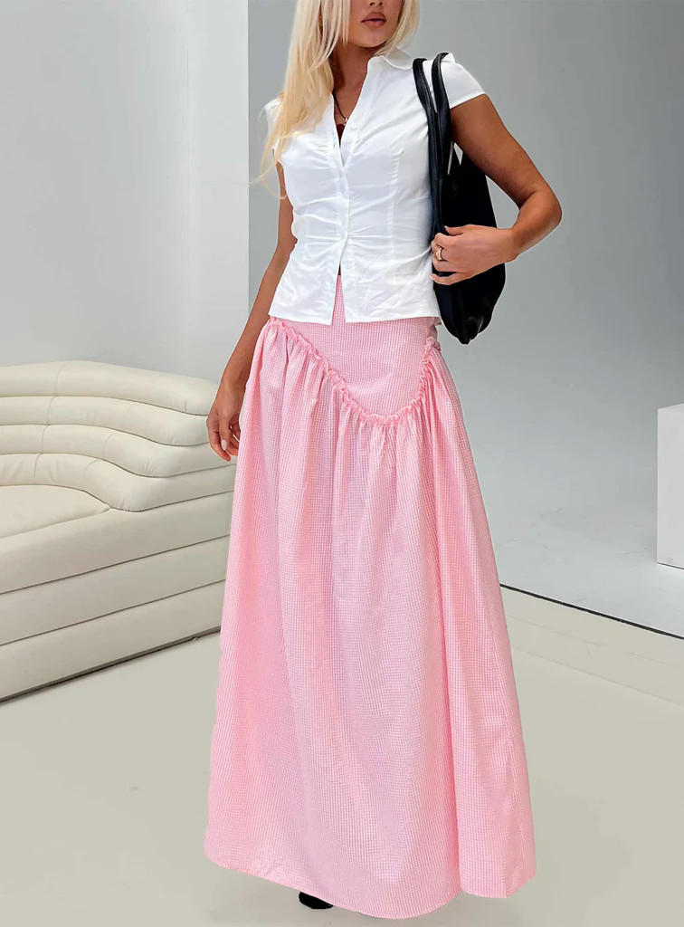 Apresia Maxi Skirt Pink Gingham | Princess Polly US