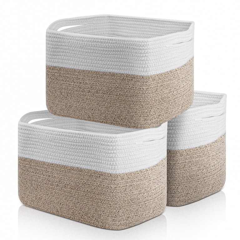 3 Pack Storage Basket, 11”x11”x9” (18L)Rectangle Woven Baskets for Storage, Cotton Rope Bas... | Walmart (US)