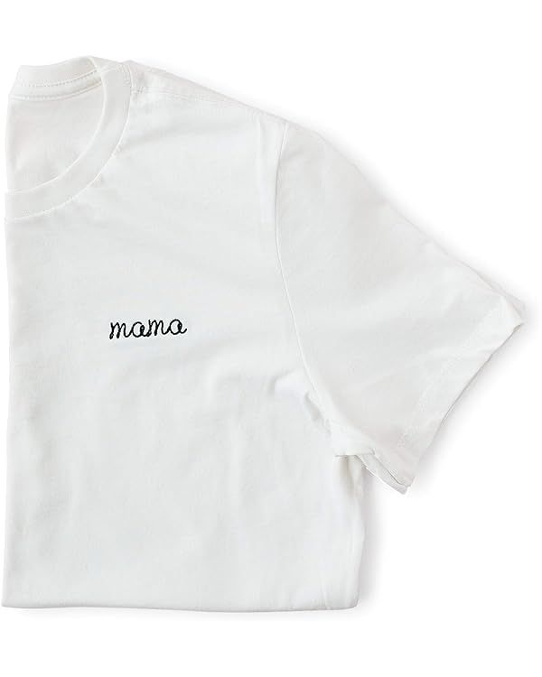 Mama Embroidered White T Shirt, Boyfriend Fit, Best Mom Top, Short Sleeve Shirt | Amazon (US)